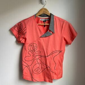 Jamie Sadock Abstract Print Cotton Top Coral Gray Collar Sz S
